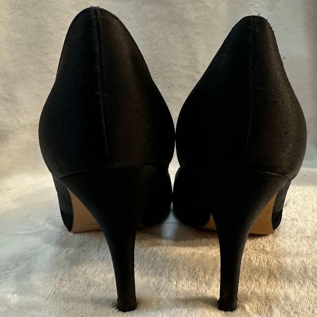 Euc-Nina Womens Evening Black Satin Peep Round Toe Pumps Slip On Shoes Size- 9m — image 5 of 8